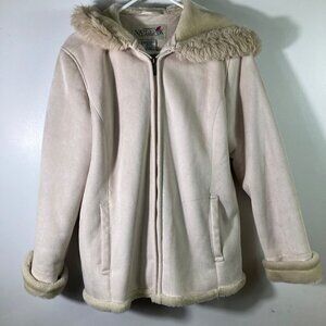 Womens Vintage New York Classics‎ FauxSuede Fur Lined Hooded Penny Lane Jacket L